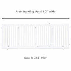 Wood Free Standing Dog Gate 4 Foldable Gate Panels, Including 1 Door Gate, 2 Support Feet, 2 Connecting Rods