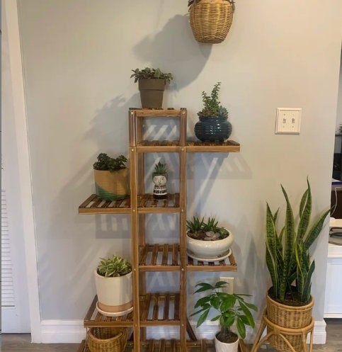 Rectangular Multi-Tiered Plant Stand Perfect for Space Saving Used as a Multiple Storage Display Shelf Rack for Sundries