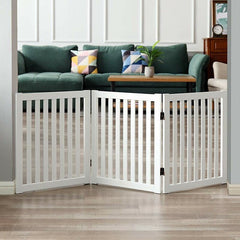 White Wooden Freestanding Pet Gate Foldable Perfect for Use in Front of Stairs, Kitchens, Balconies, Bathrooms, Bedrooms, Entrances, Hallway