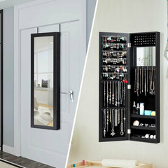 Wall Door Mounted Mirrored Jewelry Cabinet Storage Organizer