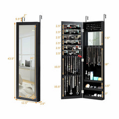 Wall Door Mounted Mirrored Jewelry Cabinet Storage Organizer