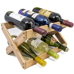 Solid Wood Tabletop Wine Bottle Rack in Bamboo  Contemporary Wine Rack Holds 6 Bottles Rack Individually Horizontally to Keep Corks Moist