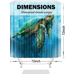 Ocean Sea Turtle Shower Curtain for Bathroom, 3D Beach Fabric Shower Curtain Decorative 72x72in