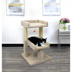 32" Carpeted Solid Wood Cat Tree with 2 Levels to Play Thick Sisal Rope Scratching Posts  Large Perches for Your Kitty