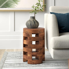 Solid Wood Drum End Table Perfect Size for Small Spaces Perfect For Your Living Room or Bedroom with This Beautiful End Table