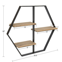 3 Piece Hexagon Oak Solid Wood Wall Shelf Display Your Books, Photo Frames, or Decorations in Your Living Room or Home Office