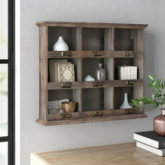 Wooden Wall Shelf Crafted of Solid Wood, 9 Individual Slots Perfect for Storage and Display