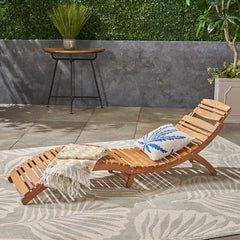 Long Acacia Single Chaise Weather-Resistant Solid Acacia Wood Perfect for Outdoor