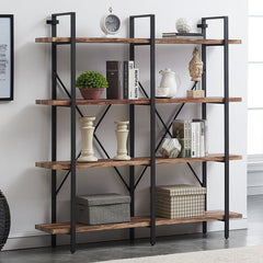 4 Shelves D Khat Iron Etagere Bookcase Fit Perfectly in The Living Room, Entryway, Bedroom, Kitchen Durable Anti-tip Kit