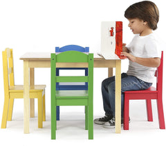 Includes Rectangular Table and 4 chairs Set Kids Wood Table Natural/Primary 4 Bright Colors