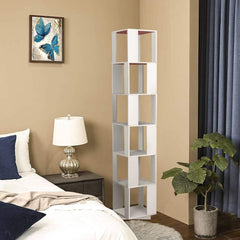 6 Tier Wooden Bookcase Corner Tall Book Shelf Modern 360 Rotating Storage Display Rack Floor Standing Shelves with Open Design Shelvin