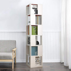 6 Tier Wooden Bookcase Corner Tall Book Shelf Modern 360 Rotating Storage Display Rack Floor Standing Shelves with Open Design Shelvin