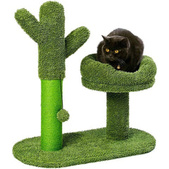 Catcus Cat Scratching Post Tree with Play Ball and Bed Green-Cactus Cat Scratcher Protect Your