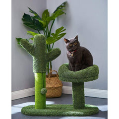 Catcus Cat Scratching Post Tree with Play Ball and Bed Green-Cactus Cat Scratcher Protect Your