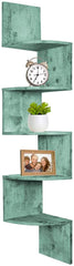 Greenco 5 Tier Wall Mount Corner Shelves Rustic Turquoise Finish, 7.75" L x 7.75" W x 48.5" H.