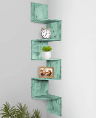 Greenco 5 Tier Wall Mount Corner Shelves Rustic Turquoise Finish, 7.75" L x 7.75" W x 48.5" H.