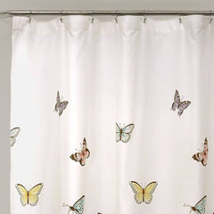 Lush Decor, Pink Flutter Butterfly Shower Curtain | Textured Ruffle Print Fabric Bathroom 72x72in