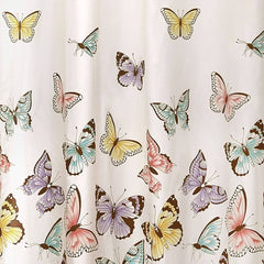 Lush Decor, Pink Flutter Butterfly Shower Curtain | Textured Ruffle Print Fabric Bathroom 72x72in