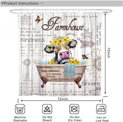 Cow Shower Curtain Farmhouse Wood Rustic Shower Curtains for Bathroom Polyester 72x72 Inch Machine Wash