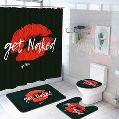 Funny Shower Curtain Sets w/ Non-Slip Rugs, Toilet Lid Cover & Bath Mat w/12 Hooks 70"X69"