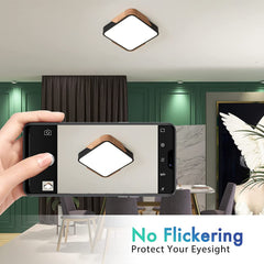 24W Modern LED Ceiling Lights Square Wood Flush Mount Ceiling Light Fixture for Bedroom Living Room Dining Room Kitchen Hall Stairwells