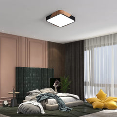 24W Modern LED Ceiling Lights Square Wood Flush Mount Ceiling Light Fixture for Bedroom Living Room Dining Room Kitchen Hall Stairwells