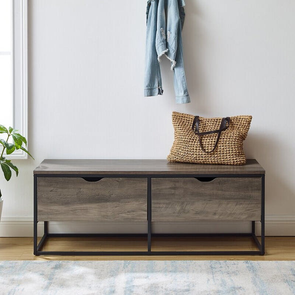 Gray Wash Drawers Storage Bench With Two Drawers Can Stow Away Bags and Hats Store Shoes Underneath the Drawers Within The Open Frame