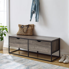 Gray Wash Drawers Storage Bench With Two Drawers Can Stow Away Bags and Hats Store Shoes Underneath the Drawers Within The Open Frame