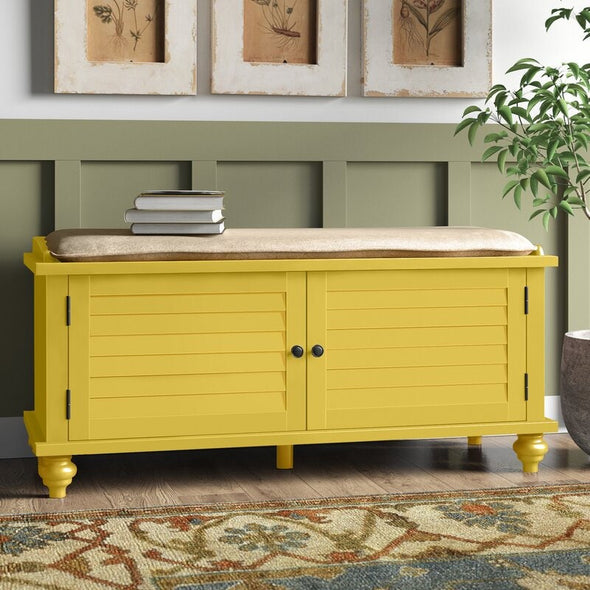 Nautical Yellow Indialantic Function and Flair Velvet Cabinet Storage Bench Living Room Stationary Furniture Decor