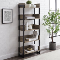 Gray Wash 5 Shelf Bookcases Steel Standard Bookcase Use in a Home Office, Living Room, Bedroom, or Front Hall with Raised Edges