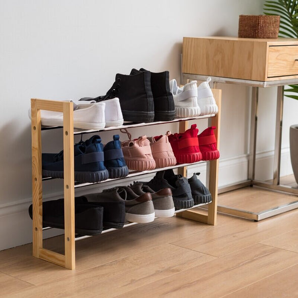 15 Pair Stackable Shoe Rack Keep your Shoe Accessible and Organized with this Lightweight Extendable Pine Wood and Metal Shoe Rack