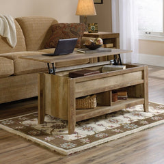 Craftsman Oak Lift Top Extendable 4 Legs Coffee Table with Storage The Hidden Storage Beneath the Top of This Living Room