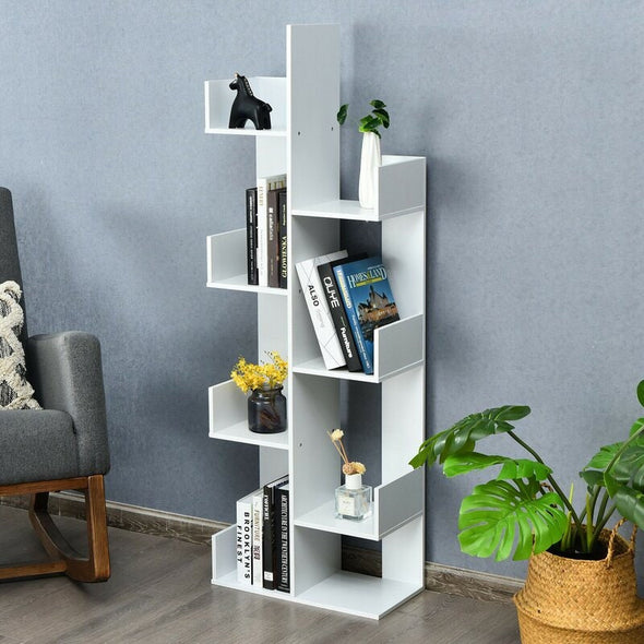 White Bookcase 8-tier Bookshelf 8 Open Shelves for Storing and Displaying Books 8 Spacious Shelves Allows your Home to Expand Storage