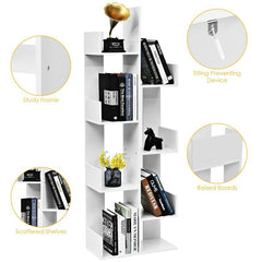 White Bookcase 8-tier Bookshelf 8 Open Shelves for Storing and Displaying Books 8 Spacious Shelves Allows your Home to Expand Storage