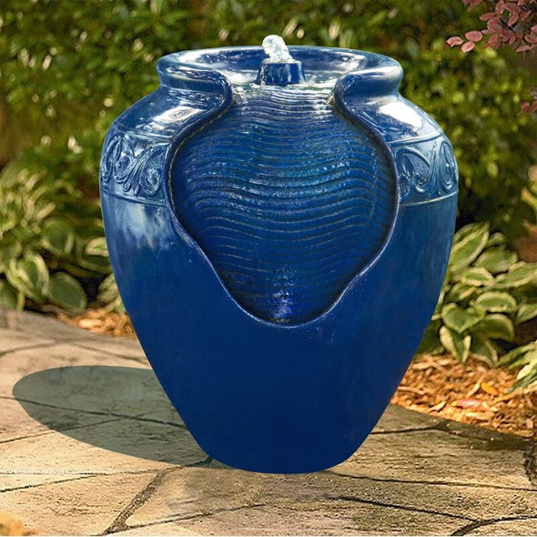 Royal Blue Resin Fountain with Light Turn your Home's Outdoor Area Into A Relaxing Oasis with the Peaktop Outdoor Glazed Pot Floor Fountain