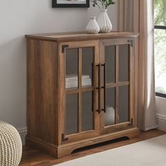 Reclaimed Barnwood 2 Door Accent Cabinet Adjustable Shelf, Soft-Close Glass Doors to Display and Easily Access your Dinnerware Essentials