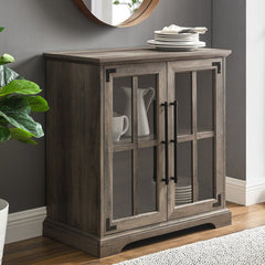 Gray Wash 2 Door Accent Cabinet Adjustable Shelf Within the Soft-Close, Glass Doors to Display and Easily Access your Dinnerware Essentials