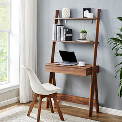 Leaning Ladder Desk Desk Offers A Work Area Open Storage and Decorative Display A Drawer Offers Concealed Storage The Two Shelves Are Fixed