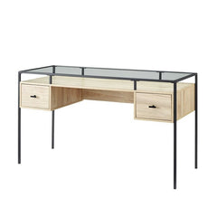 Birch Glass Desk Space for Important Documents and Sophisticated Office Supplies Contemporary Writing Desk