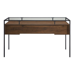 Dark Walnut Glass Desk Space for Important Documents and Sophisticated Office Supplies Contemporary Writing Desk