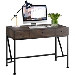 Dark Brown Reversible Desk Reversible Home Office Desk Provide Additional Storage Space to Help your Desktop Be Organized 3 Hidden Cubbies