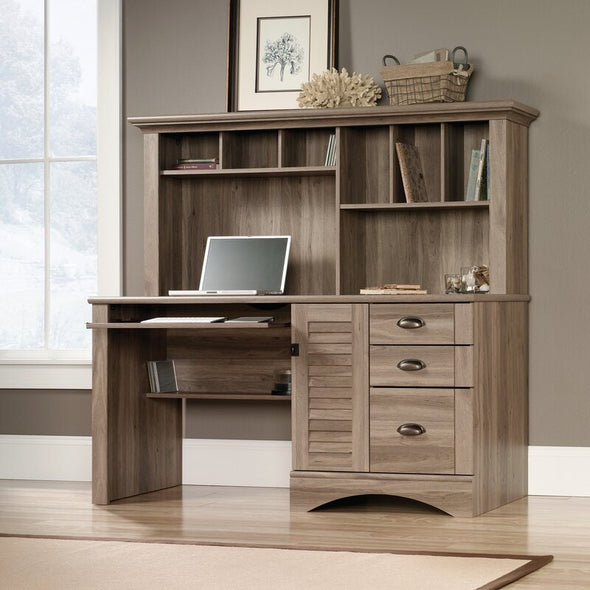 Salt Oak Desk with Hutch Slide-Out Keyboard/Mouse Shelf with Metal Runners and Safety Stops to Keep More Storage from your Desk for Computer