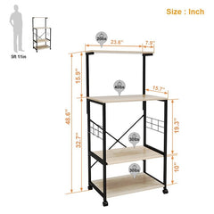 Oak Kitchen Cart with Locking Wheels With 4 Tier Spacious Shelves, This Kitchen Baker Rack Provides Room for Storing