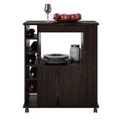 Espresso Kitchen Cart with Locking Wheels Open Shelf and Bottom Cabinet Kitchen Cart Provides the Extra Room you Need