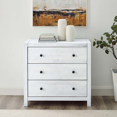 White Washed 3 Drawer Dresser Three-Drawer Accent Chest Stands on in Style Perfect for Storing Everything with Full Extension Side Glides