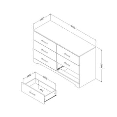 Pure Black  6 Drawer Double Dresser Storage And Organization Featuring 6 Large Drawers with Straight Metal Pull Handles