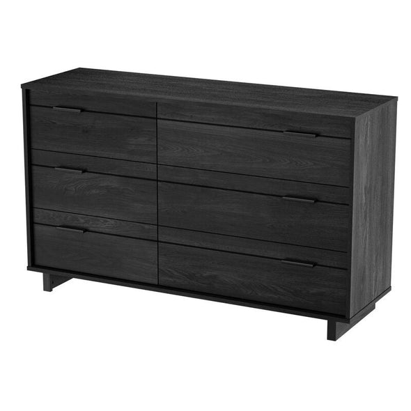 Gray Oak 6 Drawer Double Dresser Metal Drawer Slides, These Spacious 6 Drawers Open Smoothly Allowing you Quick and Easy Access