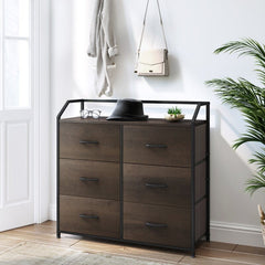 Dark Brown Midfield 6 Drawer Double Dresser 6 Removable and Removable Drawers with Easy-To-Pull Wooden Handles.Storage Drawers