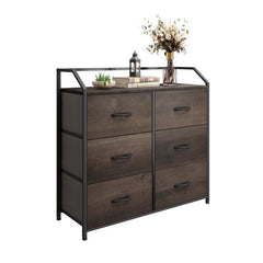 Dark Brown Midfield 6 Drawer Double Dresser 6 Removable and Removable Drawers with Easy-To-Pull Wooden Handles.Storage Drawers