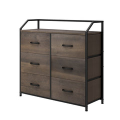 Dark Brown Midfield 6 Drawer Double Dresser 6 Removable and Removable Drawers with Easy-To-Pull Wooden Handles.Storage Drawers